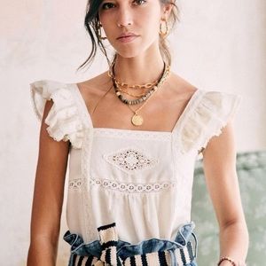 Sezane Zora White Cream Ruffle Sleeve tank